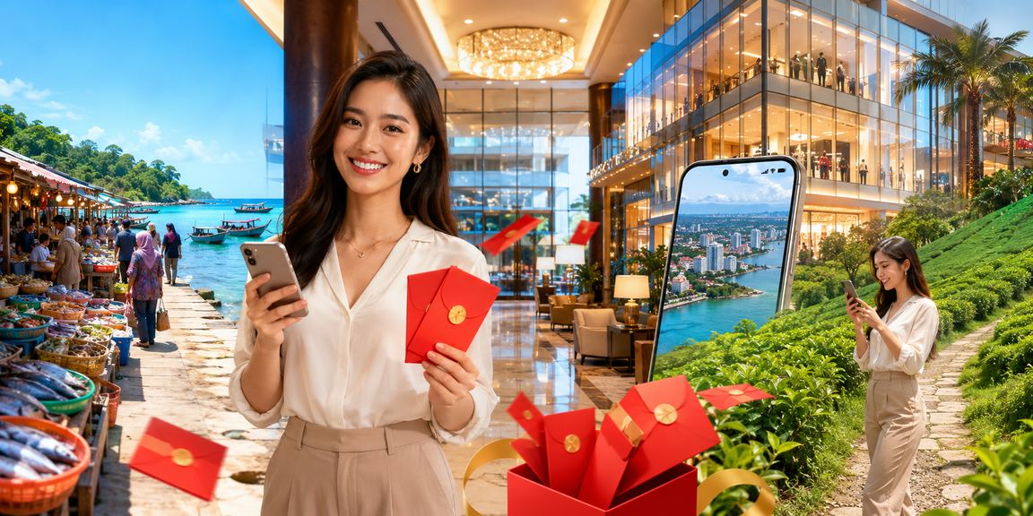 Sambutan perayaan Malaysia dengan amplop merah sebagai lambang promosi bonus sv4 untuk pengguna tempatan
